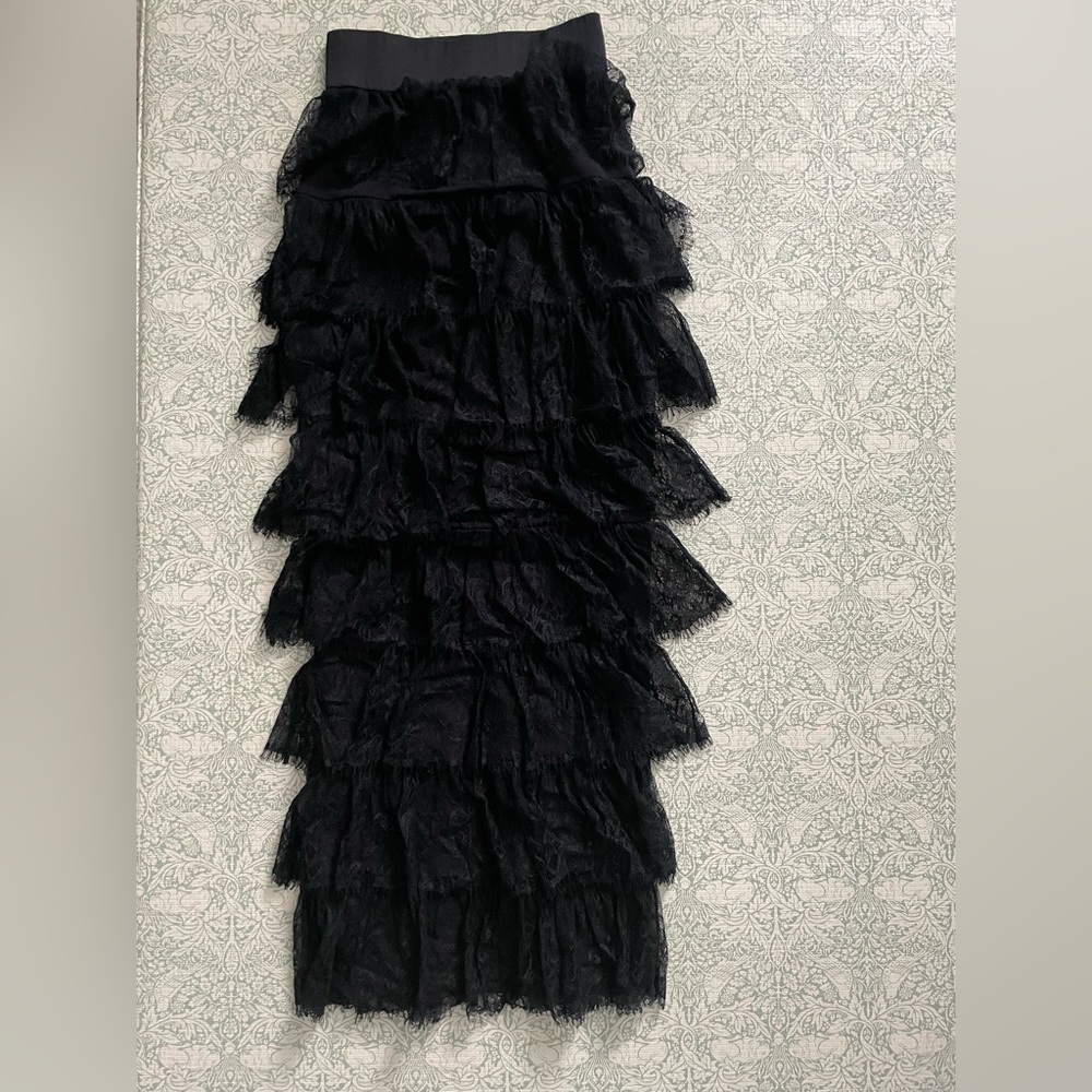 Black Lace & Silk Band Maxi Skirt Whimsigoth Dark Balletcore